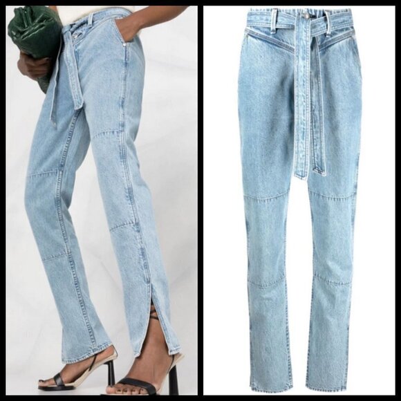 💕RAG & BONE💕 Mia Yoke High Waisted Belted Paneled Jeans ~ Clean Lou 31 NWT - Picture 3 of 16